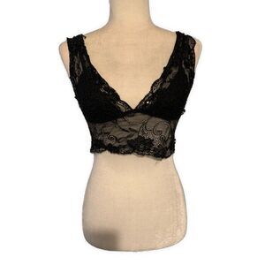 Windsor Solid Black Lace Beaded V Neck Bralette Medium